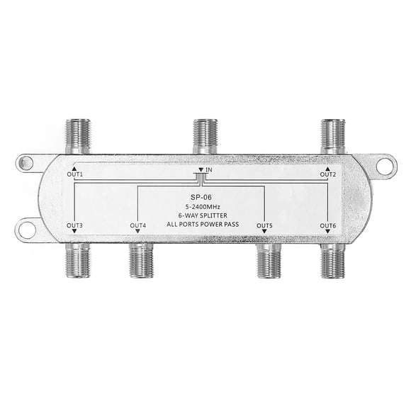 Uxcell 6 Way Coaxial Cable Splitter, 5-2400 MHz F Type Connector Coaxial Splitter Low Loss Signal Distributor for TV Satellite Antenna Modem Home Theater HDTV CATV, Silver Tone