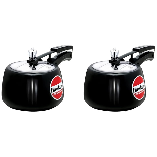 Contura Black Aluminium Pressure Cooker 3 Liters Pack Of 2, Hard Anodized Inner Lid Cooker, Handi Cooker (CB30) | For 3 Or 4 Persons