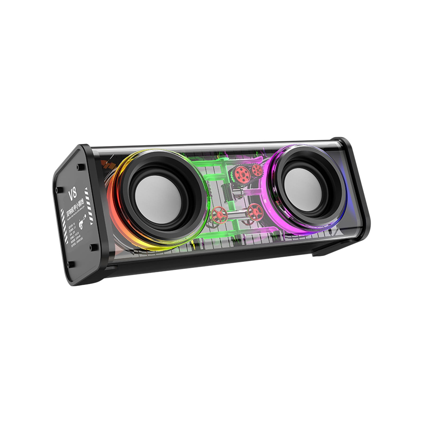 PEONAVET Bluetooth Audio Bluetooth Audio Transparent Mecha Wireless Bluetooth Speaker | Portable-Bluetooth-Speaker with LED Light, Stereo Sound, 5H Portable Wireless Speaker for Party