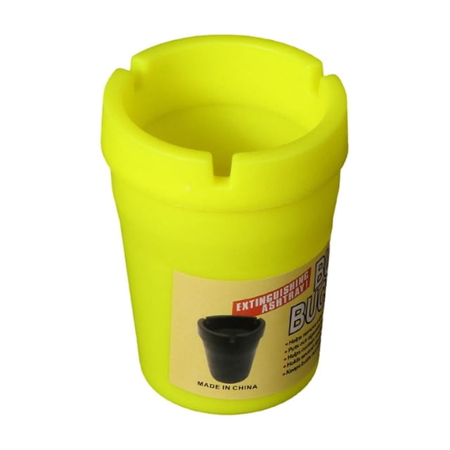 Portable Car Ashtray with Funnel Lid - Detachable Automotive Cigarette Receptacle Container made of durable plastic in a compact cylindrical design measuring 4.33x3.26 inches. Shown in a vibrant yellow color with a detachable lid for easy cleaning and versatile use as a vehicle accessory and car organizer.