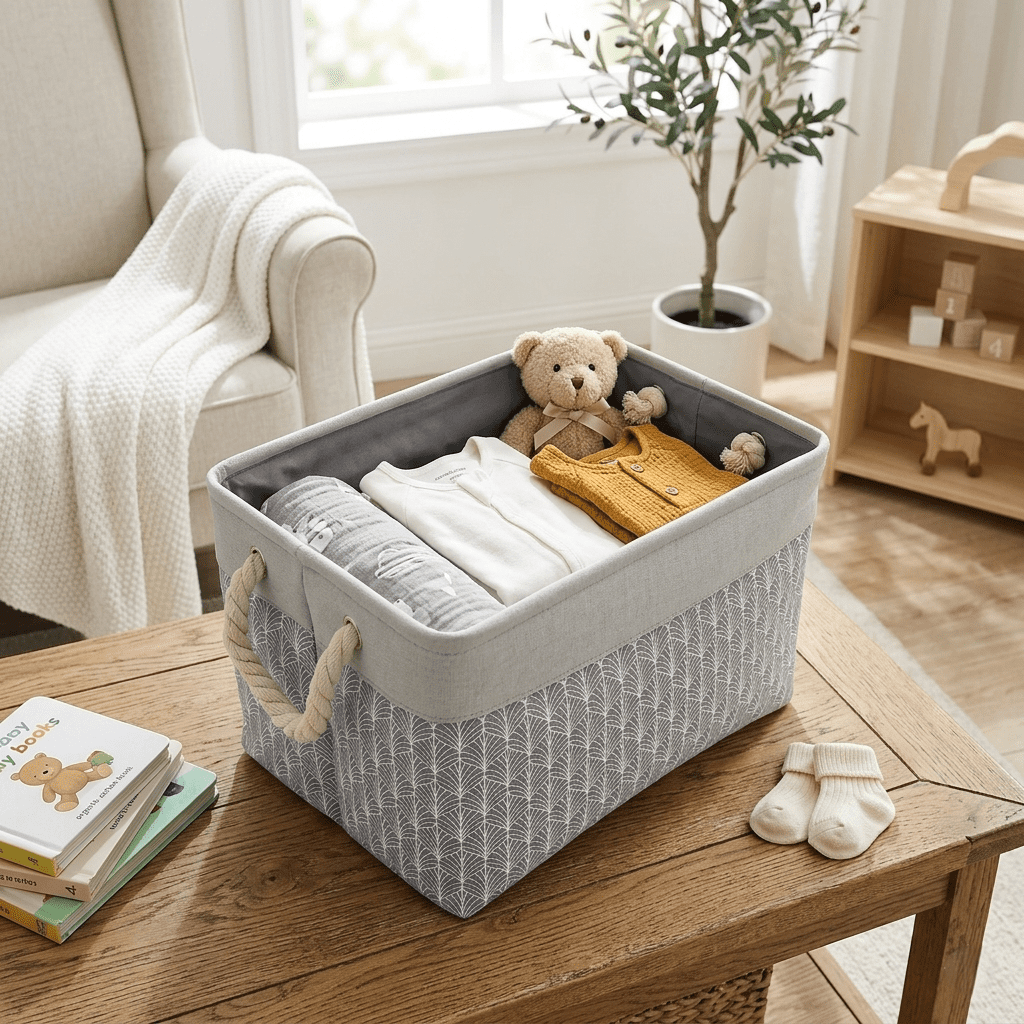 Hometrends Printed Fabric Basket Small