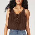 thumbnail image 2 of Timegard Tank Top for Women Lace U Neck Drawstring Sleeveless Ruched Button Summer Fashion Casual Tee, 2 of 5