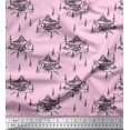 thumbnail image 1 of Soimoi Pink Modal Satin Fabric Cedar Tree & Mountain Nature Fabric Prints By Yard 42 Inch Wide, 1 of 5