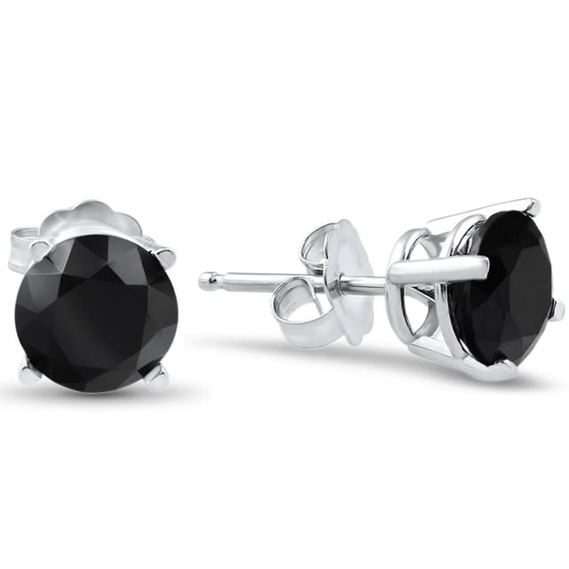 Or Blanc 14k 2 Ct Taille Ronde Clous en Diamant Noir Traité avec une Paire Assortie de Diamants Noirs Taille Ronde Brillante Sertis à Griffes en Or Blanc Massif. les Boucles d'Oreilles Sont Fixées avec Repousseurs, Offrant un design Épuré et Élégant Adapté aux collections de Bijoux pour Femmes.