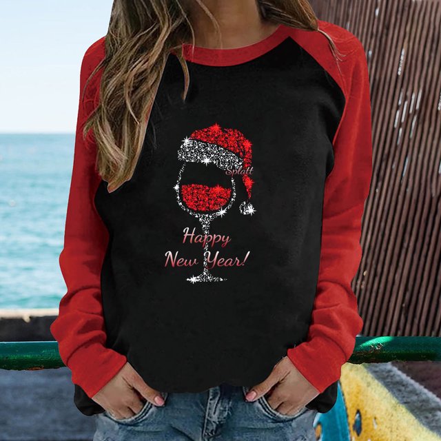Meichang Chemises de Noël Manches 3/4 Coupe Ample Col Rond Tops d'Automne T-Shirts Graphiques Classiques Cadeaux pour Femmes pour Noël
