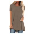 thumbnail image 3 of JIRNDf Chemises pour Femmes Hauts Tendance Été Mode Grande Taille Col Rond Manches Courtes Longues Tuniques pour Femmes Blouse Décontractée Brun P, 3 of 9