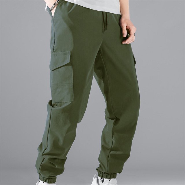 DPTALR Men's Drawstring Elastic Waist Solid Color Casual Length Pants