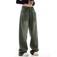 thumbnail image 2 of Bmisegm Jeans à Jambe Droite Ample Taille Haute à Jambe Grand pour Femmes, Vert, P, 2 of 6
