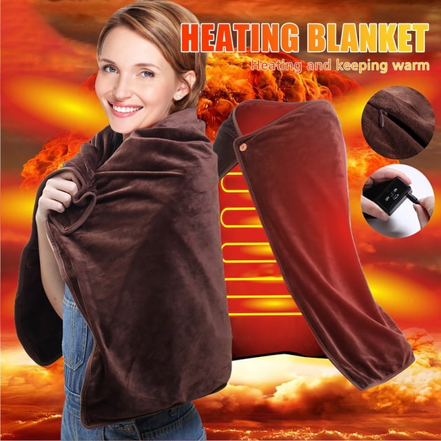USB Heated Flannel Shawl Blanket with Adjustable Warmth for Travel Home and Car Use