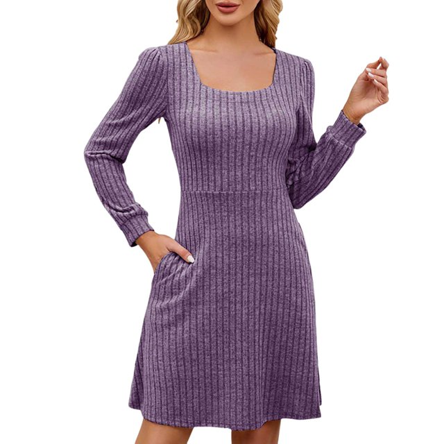 TJAZFJPA Robe Longue Robe Chandail Tricotée pour Femmes avec Poches Col Carré Manches Longues Robes Longues d'Hiver pour Femmes Robe Verte
