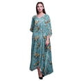 thumbnail image 1 of Bimba Caftan pour Femmes avec Oiseaux, Tenue d'Intérieur de Vacances, Robe Maxi, Couvre-Maillot de Plage - TG-3X Bleu Turquoise, 1 of 5