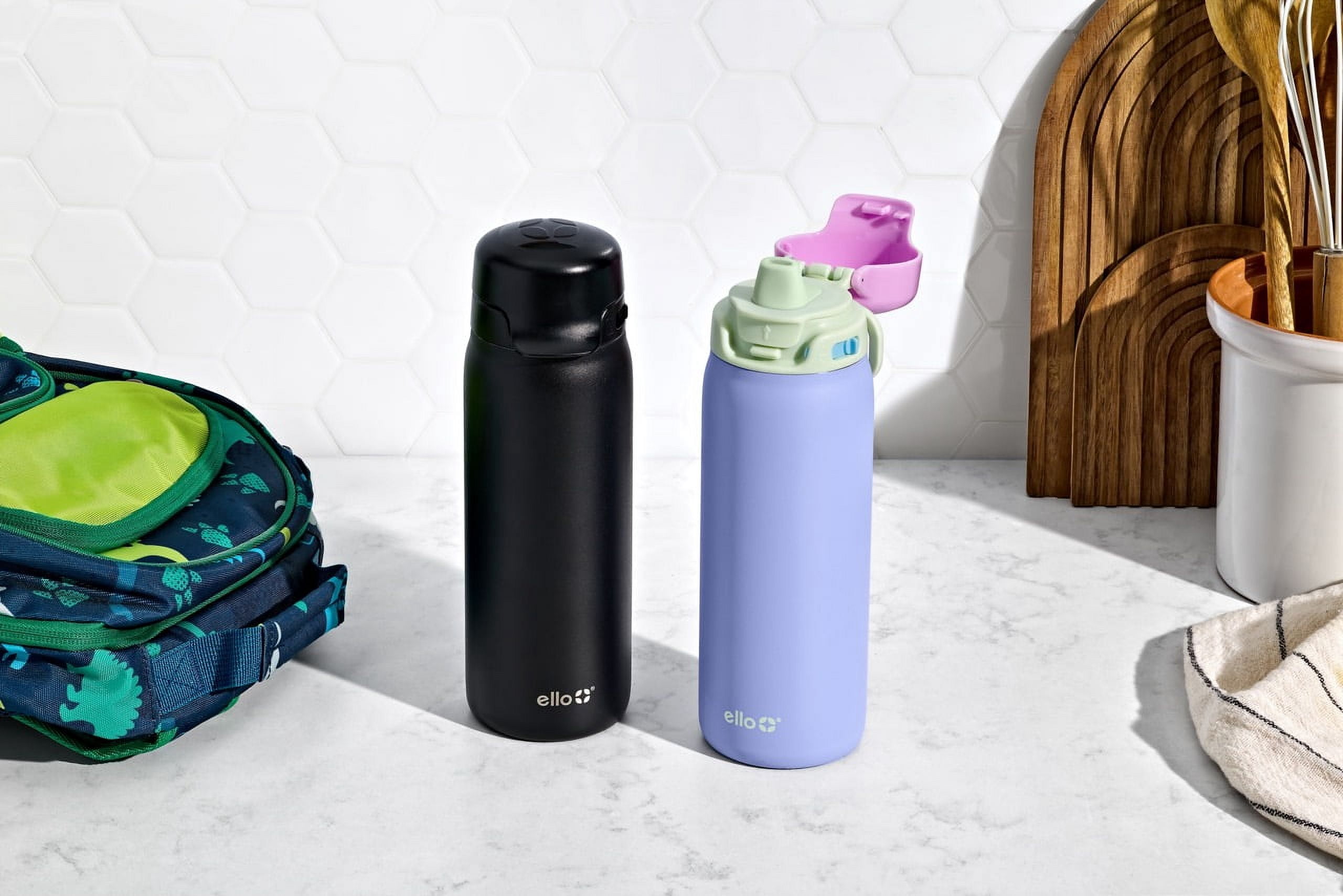 Ello 18 oz Flip & Fill Black Stainless Steel Water Bottle