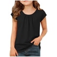 thumbnail image 2 of EGNMCR T-shirt Plissé à Manches Courtes et Col Rond Uni pour Enfants, Printemps et Été, Haut en polyester pour Enfants, 2 of 7