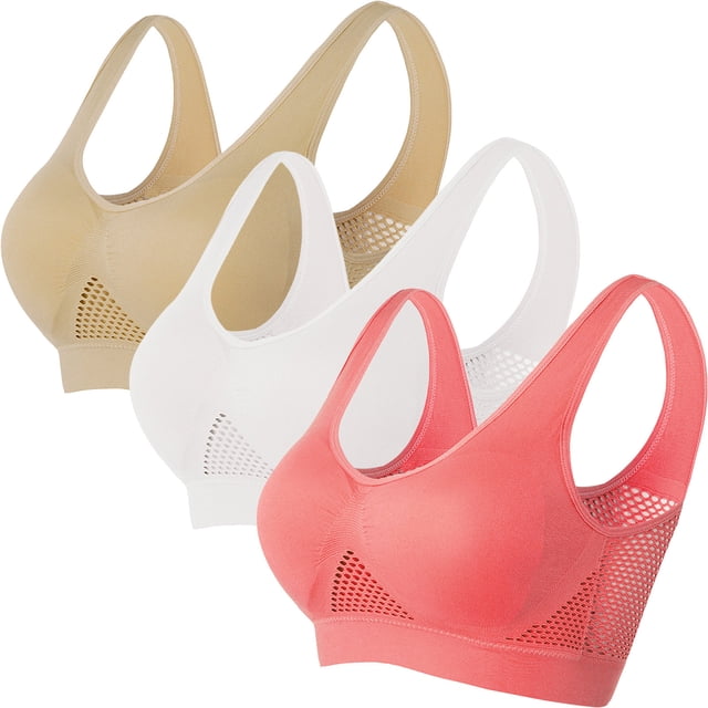 Timegard 3pc Sports Bras for Women Plus Size Full Support Breathable Liftup No Underwire Everyday Bra