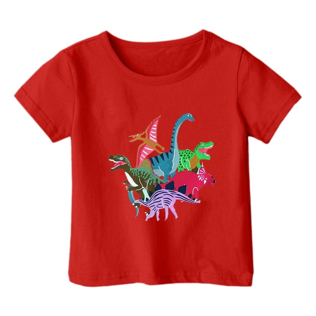 PMVFHDE Hauts Garçons Garçon et Fille Mode Décontractée Imprimé Col Rond Ample T-Shirt à Manches Courtes Haut Rouge, 3-4 Ans