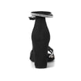 thumbnail image 2 of BLISSFUL STEP Women's Shoes Rhinestone Crisscross Strappy Block Heel Faux Suede Ankle Buckle Sandals Black 7, 2 of 8