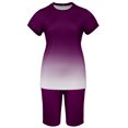 thumbnail image 2 of Innerwin Sweatsuits Solid Color Women Jogger Set Running Short Sleeve Loose Two Piece Outfit Purple 3XL, 2 of 5