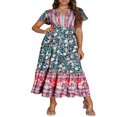 thumbnail image 2 of Robe Longue Femme Manches Courtes Col en V Robe Fleurie avec Ceinture, 2 of 8