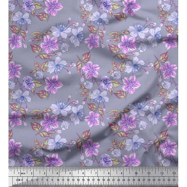 Soimoi Modal Satin Fabric Leaves & Buttercup Floral Decor Fabric Printed Yard 42 Inch Wide