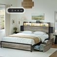 thumbnail image 1 of GUNAITO Queen Bed Frame with 2 Drawers Headboard Platform Bed Frame with LED Lights Charging Station Gray, 1 of 5