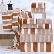 Czzoypi 8-Piece Velvet Stripe Towel Set, Super Absorbent Bath Towels Washcloths, Luxury Flock Towel Set for Bathroom Spa Hotel Home Decor, Brown