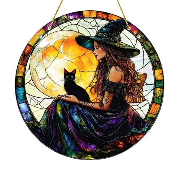 REK Halloween Witch Hat Design Hanging Ornament 2D Acrylic Magical Hat Witch Window Hanging Stained Glass Wall Art Hanging Ornament For Halloween Party