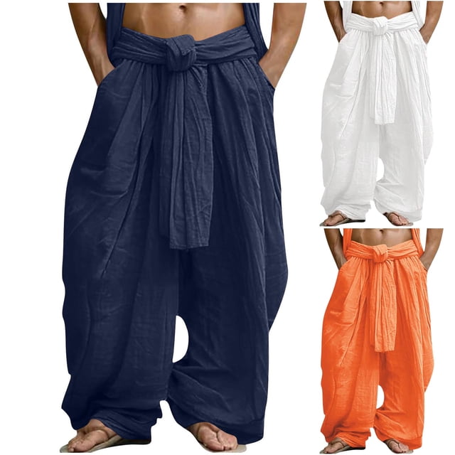 Men Solid Casual Pockets Outdoor Straight Type Elastic Waist Pants Trousers