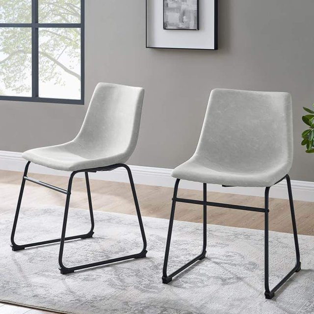 Walker Edison Faux Leather Dining Chairs, Grey (Set of 2)