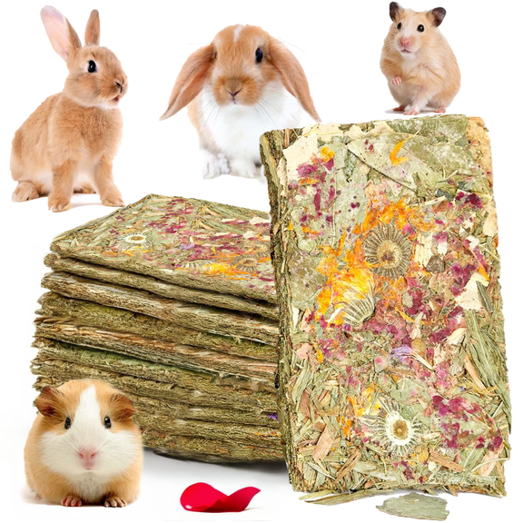 Grembeb Rabbit Toys 10pcs Bunny Toy Guinea Pig Treats Timothy Hay Chew Toys Chips with Herbal Flowers Hamster Snacks Chinchillas Gerbils