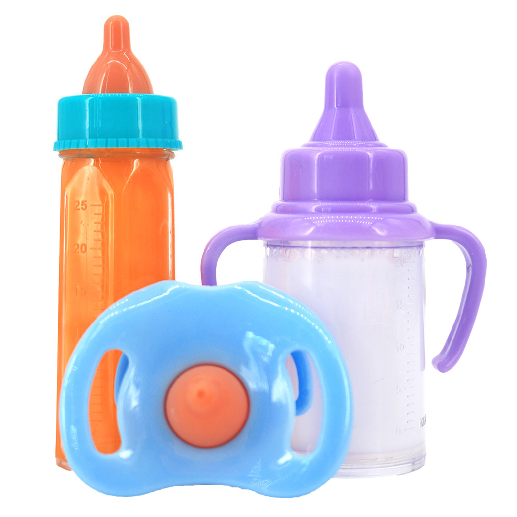 Baby Doll Bottle Plastic 2PCS Magic Bottle Toy Doll Feeding Bottle with Pacifier