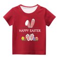 thumbnail image 1 of Penkiiy T-Shirts de Pâques pour Enfants Garçons Filles Mode Mignon Oreilles de Lapin de Pâques Œufs de Pâques Imprimé Col Rond Manches Courtes 4 Ans Rouge, 1 of 4