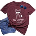 thumbnail image 1 of YourTops T-Shirt Lama Sans Drame pour Femmes (US L, 3-Rouge Vin), 1 of 2