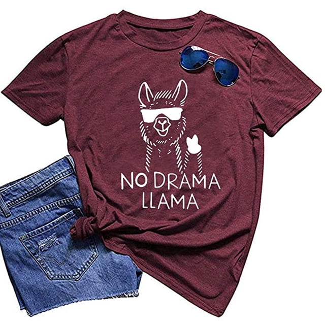 YourTops T-Shirt Lama Sans Drame pour Femmes (US L, 3-Rouge Vin)