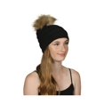 thumbnail image 1 of Gravity Threads Cable Knit Faux Fur Pom Pom Beanie Hat, Black, 1 of 2