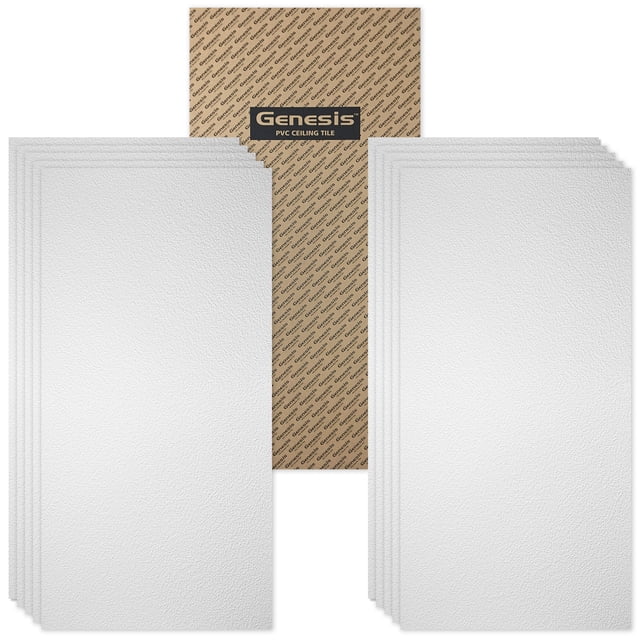 Genesis 2ft x 4ft White Ceiling Tiles, Waterproof PVC, Drop-In, 10-Pack