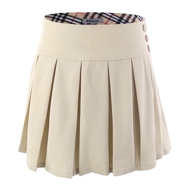 Bienzoe Jupe d'Uniforme Scolaire pour Fille, Extensible, Plissée, Taille Ajustable, Kaki 4
