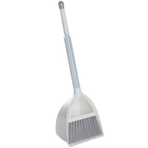 Small Broom and Dustpan Set Broomstick and Dust Pan Combo for Home Kitchen Room Kids Housework Cleaning Craft (White)