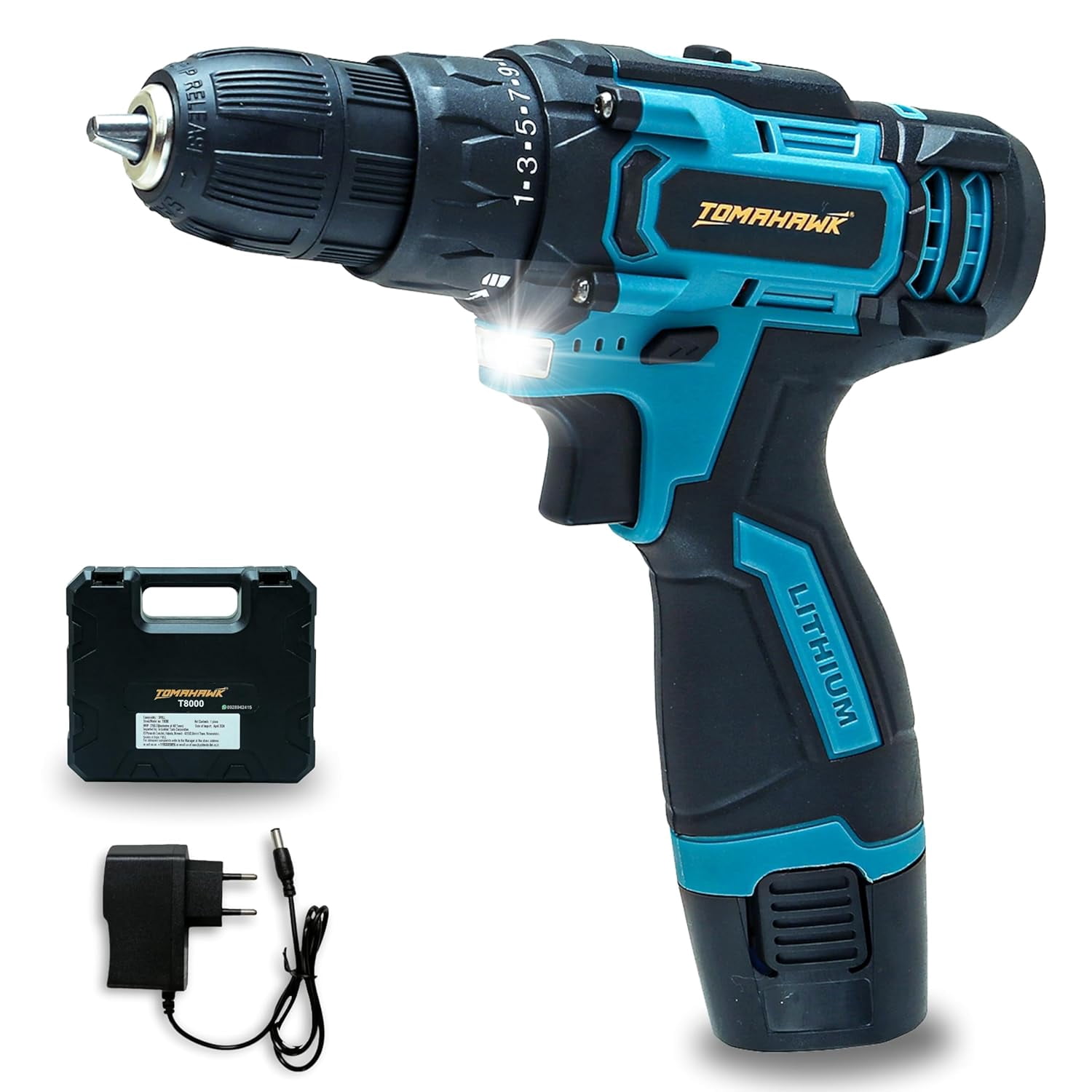 T8000 12v Cordless Screwdriver & Drill Machine - 1350rpm, Reversible Switch | Multi-Torque Clutch, 10mm Keyless Chuck - 1x1.5ah Battery With Bmc Case | Variable Speed, Impact Drilling