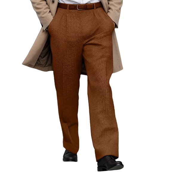 DGMIOCS Men's Classic Straight Leg Dress Pants Business Casual Comfortable Flat Front Trousers Versatile Daily Attire Brown M