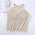 thumbnail image 4 of Mrat Plus Size Tank Tops Women's Round Neck with Chest Pad and Solid Color Bottom Tops Workout Basic Crop Tops S-284 Beige L, 4 of 5