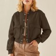 thumbnail image 1 of HongQid Women's Bomber Jackets Winter Trendy Varsity Jackets Shackets Button Down Cropped Coats with Pockets, 1 of 9