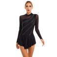 thumbnail image 1 of Sxiwei Robe de Danse Ballet Patinage Artistique à Manches Longues avec Strass Brillants pour Femmes, Noir P, 1 of 7