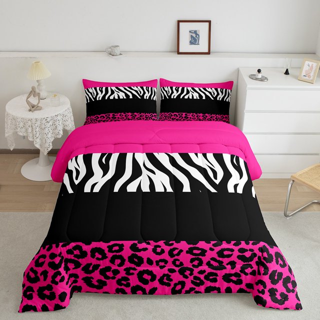 Erosebridal Ensemble de Literie Imprimé Guépard, Couette Rose Vif, Décor Animal de Ferme, Réversible 2 Pcs