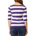thumbnail image 3 of INSPIRE CHIC Chemises Rayées pour Femmes Coupe Ajustée Manches au Coude T-Shirt Col Bateau L Violet Blanc, 3 of 6