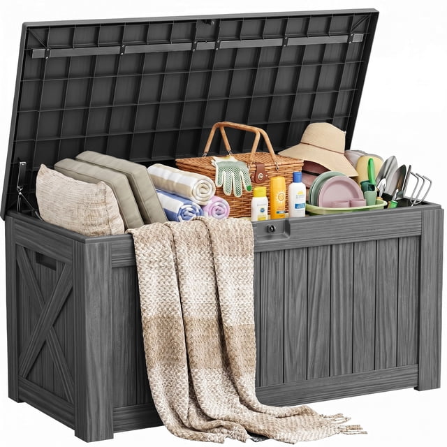 Homall 120 Gallon Outdoor Patio Box Deck Plastic Resin Storage Box Backyard, Dark Grey