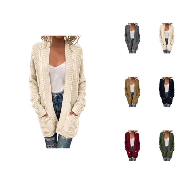 Cardigans pour Femmes à devant Ouvert, Manches Longues, Manteau en Tricot Torsadé avec Poches, Cardigans pour Femmes