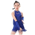 thumbnail image 4 of GDREDA Girls Performance Latin Dance Jumpsuit Training Fringe Skirt Competition Girls Jumpers and Rompers Blue,10-12 Years, 4 of 4