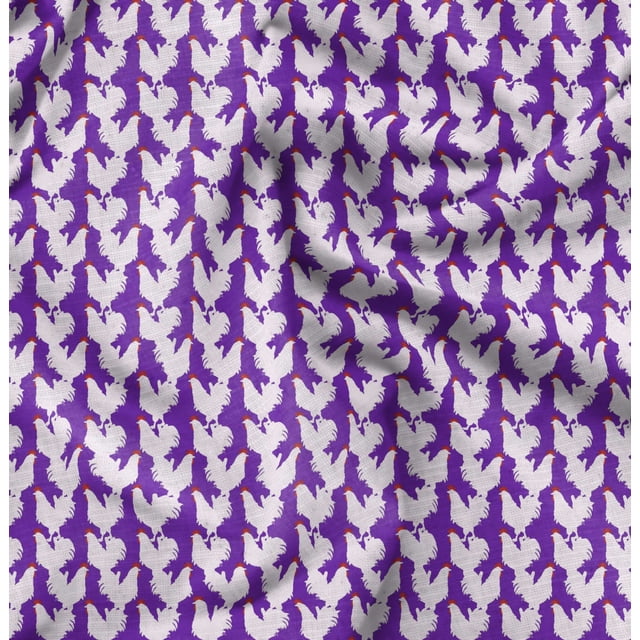 Soimoi Purple Rayon Fabric Hen Bird Printed Fabric 1 Yard 42 Inch Wide