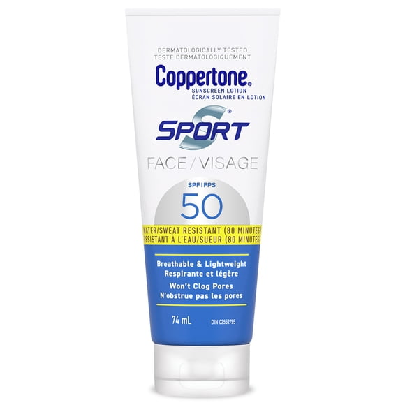 Coppertone Sport Face Sunscreen Lotion SPF 50, Lightweight and Water Resistant Sunscreen, 74mL