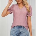 thumbnail image 3 of Birdeem Womens V- Neck Solid Color Lace Panel Cut-Out Short Sleeve Short Tops, 3 of 8